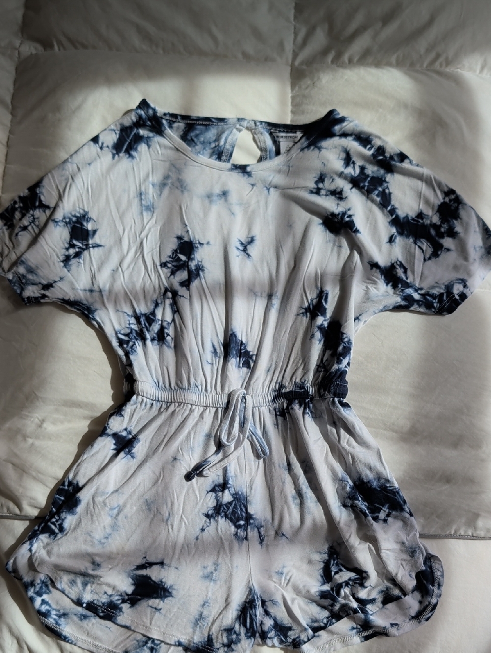 Nordstrom Girls White and Navy Tie-Dye One-Piece Romper